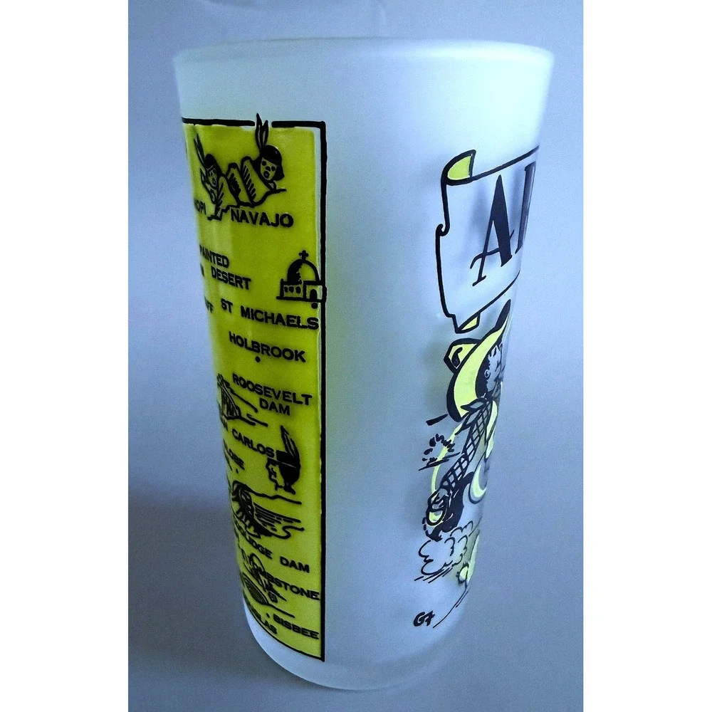 Aizona Vtg 1960s State Landmarks Beverage Frosted Glass Tumbler Enamel Paint 5